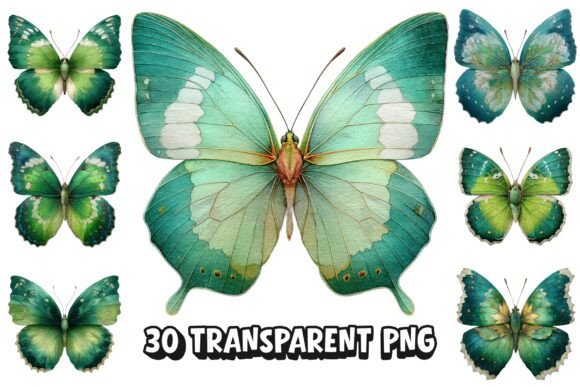 30 PNG Green Butterfly Watercolor: A Fresh Asset for Natural Design