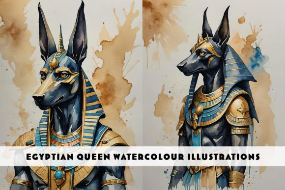 Anubis Egyptian God Watercolour Duo: Artistry Unleashed