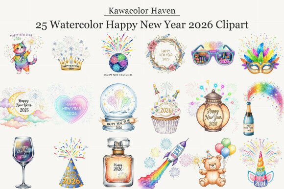 Celebrate Creativity: Using Watercolor Happy New Year 2026 Clipart