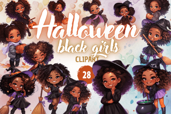 Celebrate Halloween with Adorable Black Girls Clipart