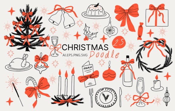 Christmas Doodle Set: Hand-Drawn Elements for Festive Projects