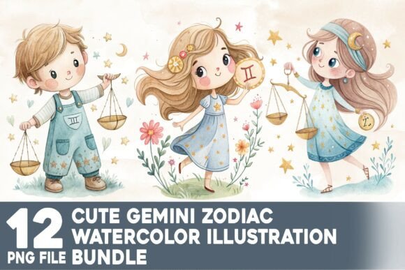 Cute Gemini Zodiac Watercolor Bundle: Creative Uses
