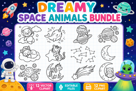 Dreamy Space Animals Bundle: A Celestial Design Toolkit