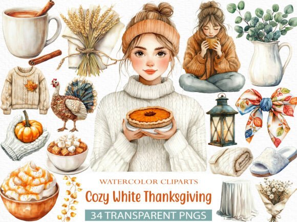 Elevate Your Autumn Aesthetic with Cozy White Thanksgiving Clipart