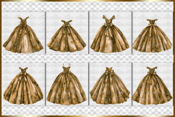 Enchant Your Designs with 8 PNG Champagne Gold Princess Dresses