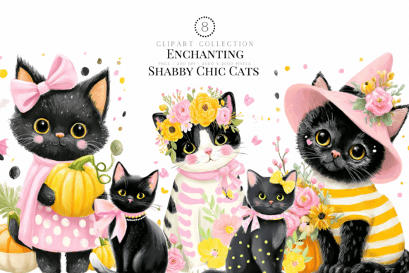 Enchanting Cat Clipart | Shabby Chic for Cozy Designs