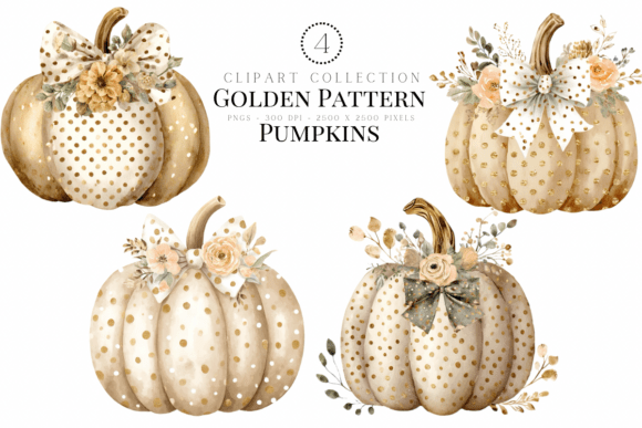 Golden Pattern Pumpkins: Elegant Fall Clipart for Designers