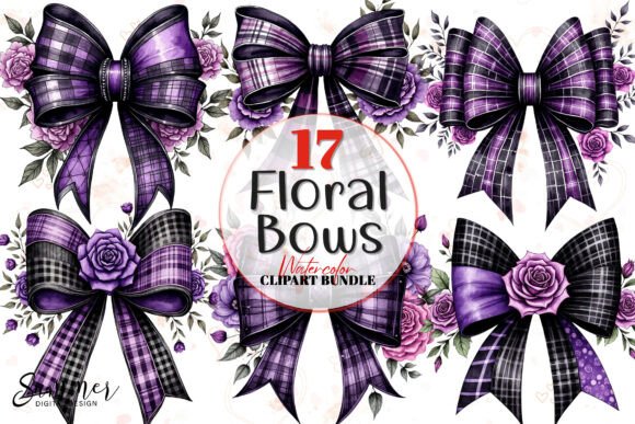 Gothic Purple Patchwork Bow Clipart: A Designer's Moody Toolkit