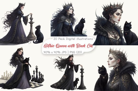Gothic Queen with Black Cat Clipart: Unleashing Dark Elegance