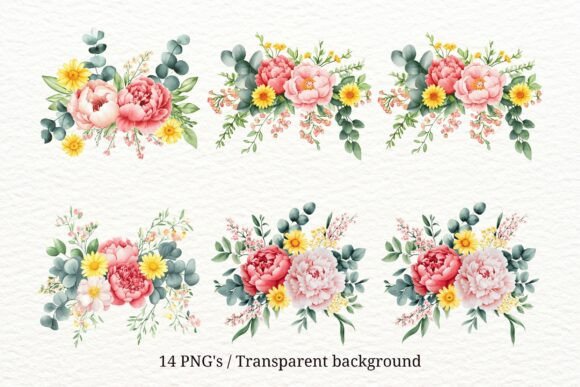 Soft Floral Elegance: The 14 PNG Watercolor Clipart Set