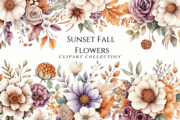 Sunset Fall Flowers Clipart Collection: Autumn Design Assets