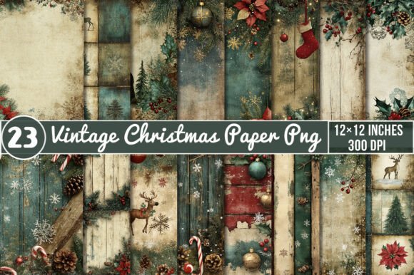 Timeless Holiday Charm with Vintage Christmas Paper Sublimation PNG