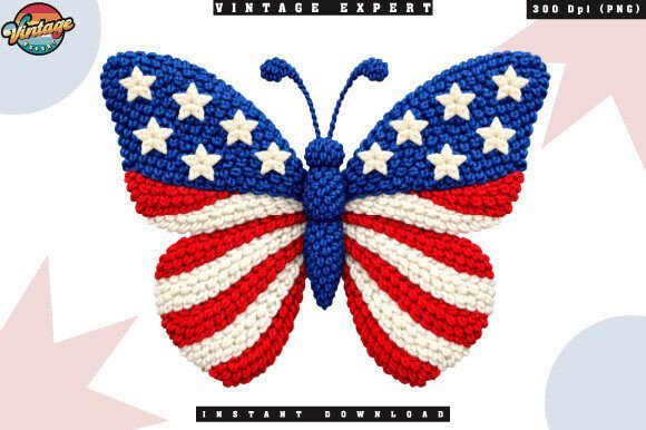 USA Pride Butterfly Crochet Yarn PNG: A Textured Tribute