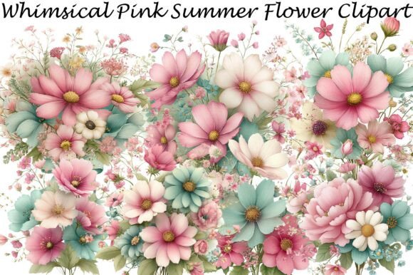 Whimsical Pink Summer Flower Clipart for Creative Projects